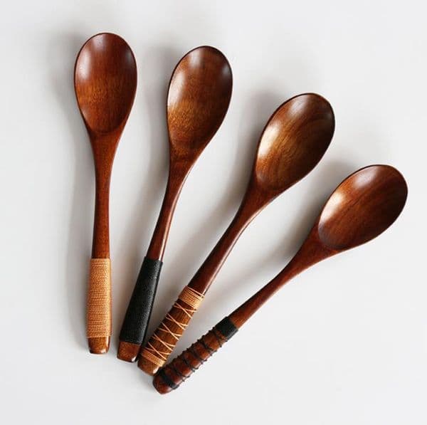 20*4cm Natural freshness wooden spoon Japanese-style tableware long-handled wrapped line spoon handmade SN2381