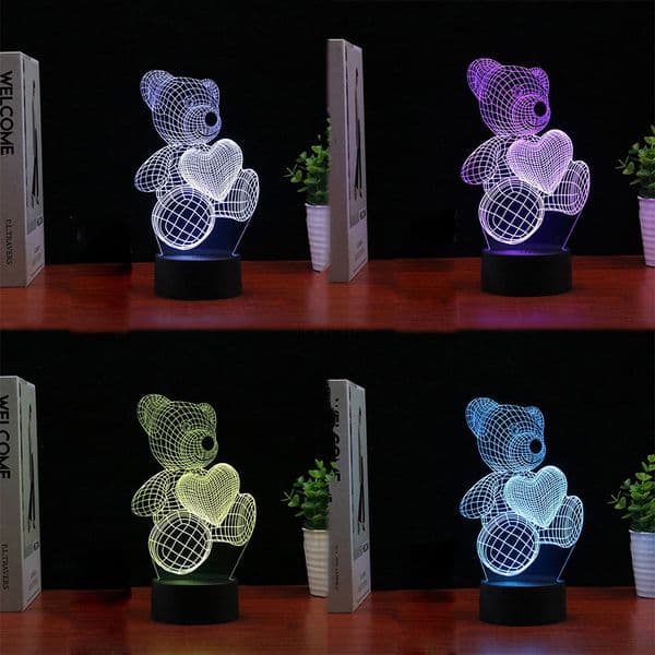 Novelty Items 3D LED Heart Night Light 7 Color Changeable USB Port Lights Desk Table Lamp Valentine Birthday Gift Acrylic Panel Bedroom Decoration Lighting ZL0266