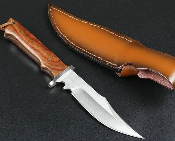 Top Quality Small Survival Straight Knife 440C Drop Bowie Blade Full folding knife Tang Hardwood Handle Outdoor Fixed Blades Hunting Knives With Leather Sheath