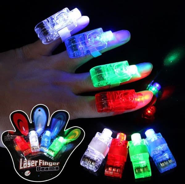 4pcs/set Finger Light Shiny Neon Stick Laser Finger Beams Colorful LED Ring Luminous Toy Glow Dance Toy Shinning Ring Party Supply SN1940