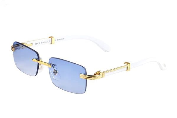 Blue Buffalo Sunglasses Fashion Mens Designer Rimless White Wood Bamboo Sun glasses for Man UV400 Gold Metal Driving Sports Original Imitation Eyeglasses Lunettes