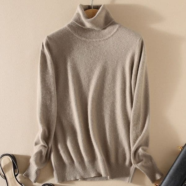 TONFUR Knitted Turtleneck Autumn Winter Sweater Women Match Basic Cashmere Blend Female Solid Turtleneck Collar Pullovers T200101