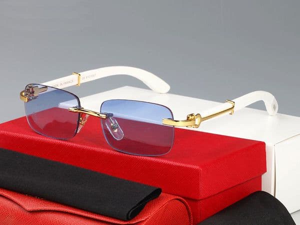 Blue Fashion Retro Sunglasses For Women Designer Mens Metal and Wood Bamboo Frame Brand Buffalo Horn Glasses Men Black Red Brown Clear Lens Come With Box