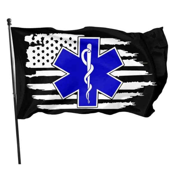 EMS Star of Life EMT Paramedic Medic Flags Banners 3X5FT 100D Polyester Hot Design 150x90cm Fast Shipping Vivid Color With Brass Grommets