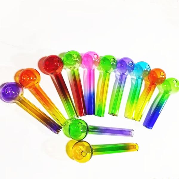 10cm Glass Oil Burner Pipe Colorful Tobcco Dry Herb Water Hand Pipes Straw Tube Burners For Water Bong Accessories