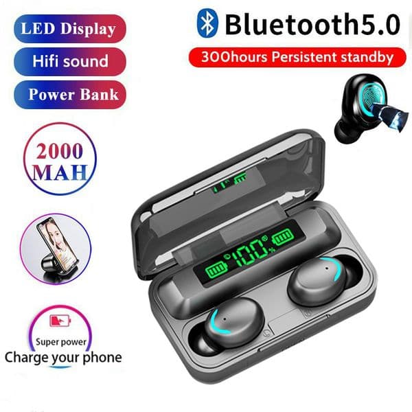 Portable F9 Cell Phone Earphones V5.0 Stereo Wireless Headset Sport Waterproof Bluetooth-compatible Earphone Mini Touch Control Noise Cancelling With Microphone