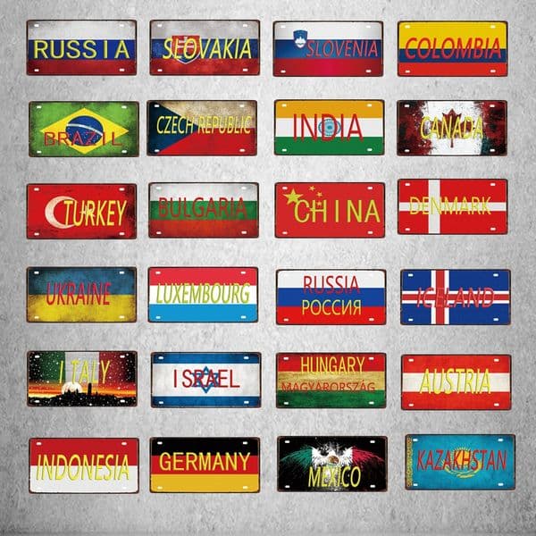 Israel Brazil Luxembourg National Flag Travel Souvenir Plaque Tin Sign Wall Shop Home Art Crafts Decor 30X15CM