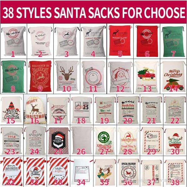 Canvas Christmas Santas Bag Large Drawstring Candy Claus Bags Xmas Gift Santa Sac For Festival Decoration