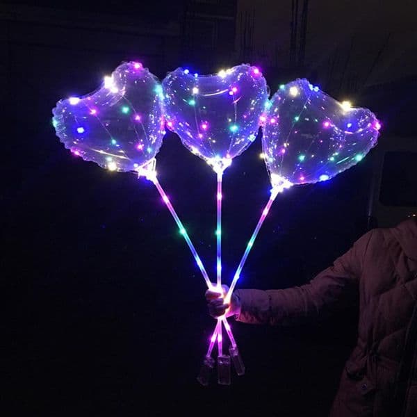 Party Decoration Heart-shaped LED Large Size Bobo Balloon With 13.8 Inch Tow Bar Valentine's Day String Lights Balloons Colorful XG0060