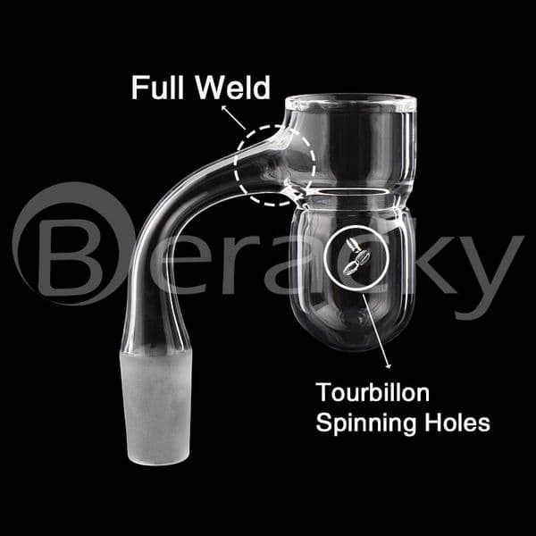 Beracky Full Weld Splash Guard Round Bottom Quartz Banger With Auto-Spinner/ Tourbillon Holes 25mm OD Beveled Edge Seamless Quartz Nails