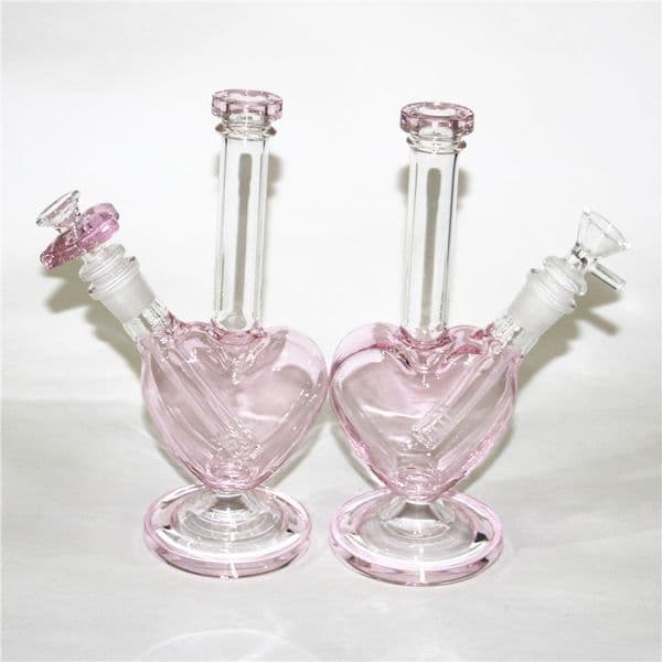 9 inch Pink Heart Shape Glass Bong Hookah Shisha Beaker Oil Rig Glass Water Pipe Filter Bubbler Catcher Bowl