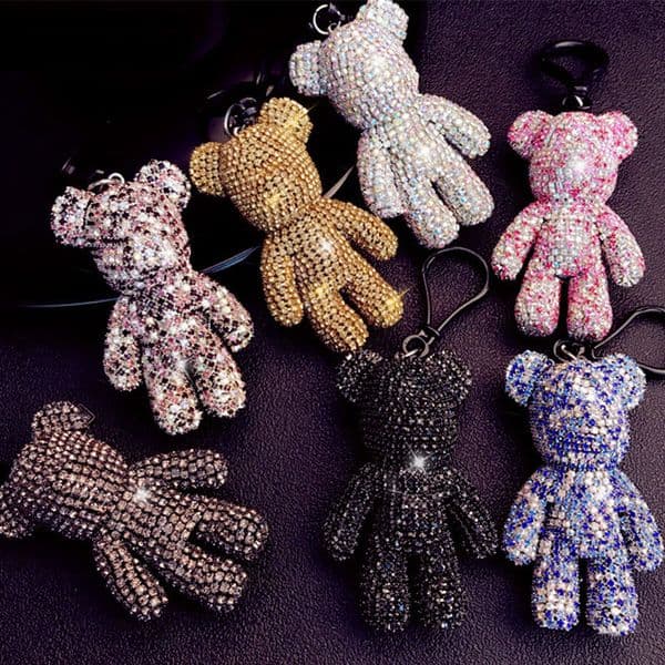 7color Full Rhinestone diamond Cartoon Bear Crystal Keychain Ring Holder Pendant Bag Women's Handbag Key Chain gift