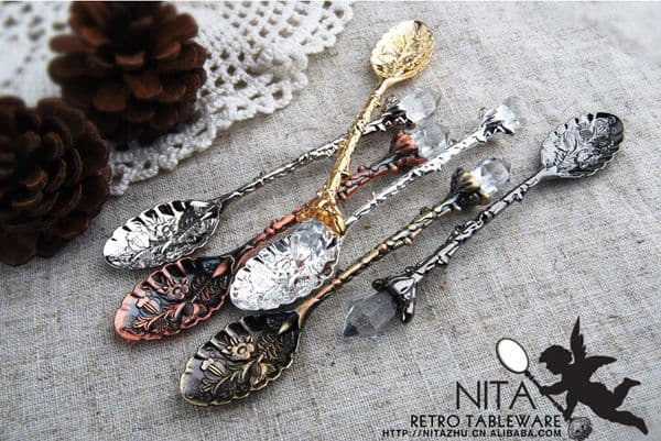 Z101"50pcs/lot Royal Luxury Vintage Palace Carved Coffee Tea Mini Ice cream Scoop Spoon