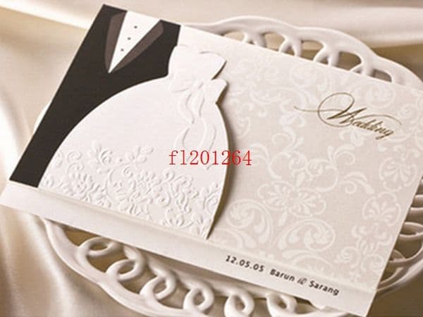 100pcs/lot Fedex DHL Free Shipping New Arrival Groom & Bride Clothes Customizable Printable Wedding Invitations Cards