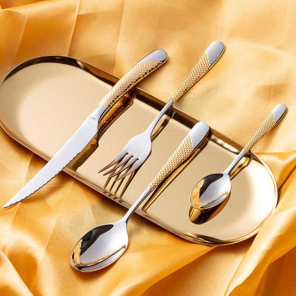 Cutlery Set: 24-Piece Stainless Steel Service For 4 With Kitchen Forks, Gold Dinnerware Set B5