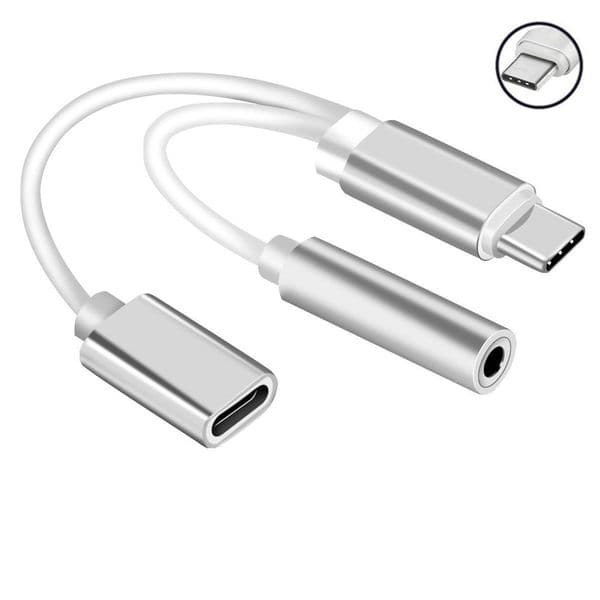 2-in-1 USB C to 3.5mm Headphones Headset Earphone AUX Audio Adapter Converter with PD Fast Charging Compatible for Pixel 4 3 2 XL/ Galaxy S20 S10 Note10/ iPad Pro 2018