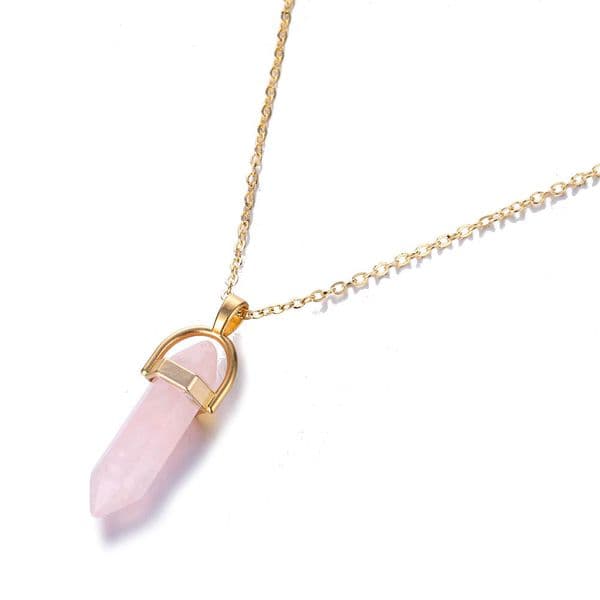 Fashion Opal Stone Hexagonal Column purple pink Quartz Necklaces for Women Natural Stone Crystal Pendant Necklace Bohemian Statement Jewelry Gift