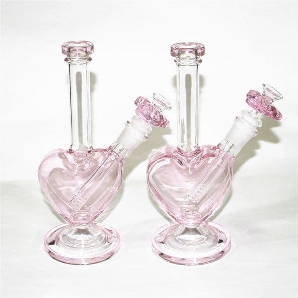9Inch beautiful heart shaped Glass Bong Water pipes Hookah 14mm female joint Smoking Pipe Oil Rig with pink love dry herb bowl quartz banger nails