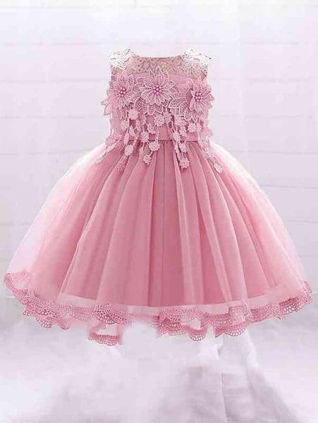 Baby Pearls Appliques Mesh-hem Party Dress SHE
