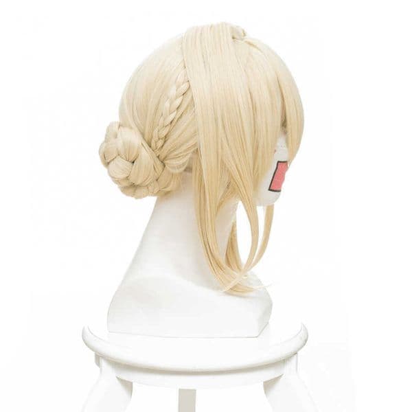 Violet Evergarden Ponytail Braid Buns Blonde Heat Resistant Hair Peluca Anime Cosplay Costume Wig + Wig Cap