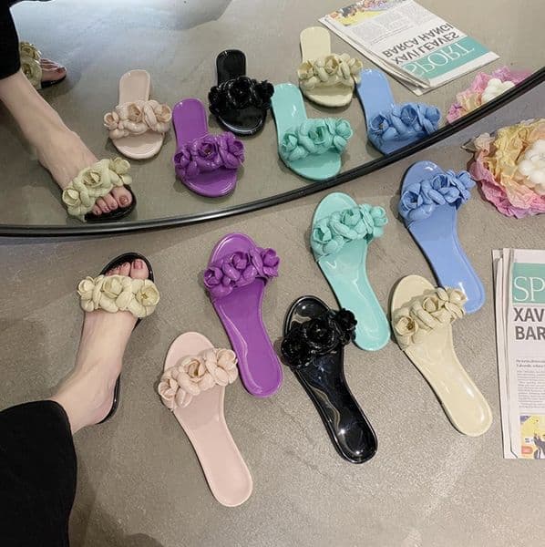 summer flat heels jelly shoes women beach sandals camellia slippers