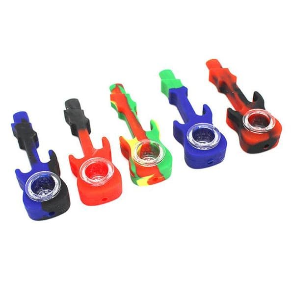 Portable Silicone Water Pipe Hookah Bong Guitar Tobacco Smoke Pipe With Glass Bowl Spoon Pipe