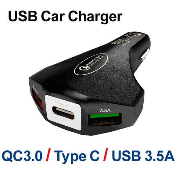 3 USB Car Charger Quick Charge QC3.0 Universal Mobile Phone Type C Fast Charging For iPhone 11 Xiaomi Samsung Huawei LG