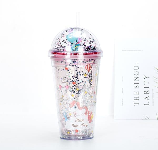 15oz plastic straw cup double wall iced coffee tumbler reusable drinking cup for kids girls