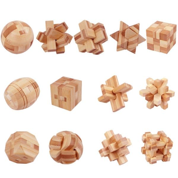 Design IQ Brain Teaser Kong Ming Lock 3D Wooden Interlocking Burr Puzzles Game Toy For Adults Kids DH205