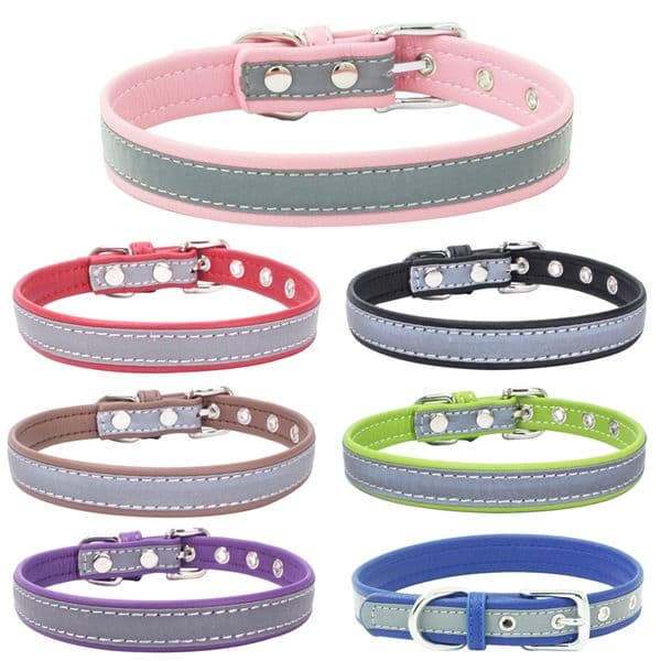 Reflective Adjustable Dog Cat Collar Personalized PU leather Pet Collars Durable Soft Comfortable Safety Anti-Lost Avoid Car Accident JY0545