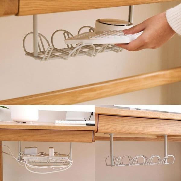 Hooks & Rails Under Desk Management Tray Table Bottom Power Cable Organizer Plug Storage Basket Shelf Wire Strong Holder Socket RRD7725