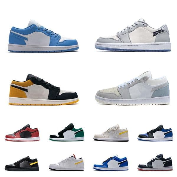 Top quality Mens 1 UNC Shoes Ps University Gold Smoke Grey Varsity Red Obsidian Low 1s Women Yellow Banned Bred Chicago Black Toe Court Purple Pine Green Sneakers