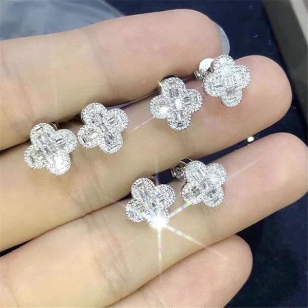 Choucong Unique Stud Earring Simple Fashion Jewelry 925 Sterling Silver T Princess Cut 3A Cubic Zircon CZ Diamond Eternity Party Women Wedding Plant Earrings Gift