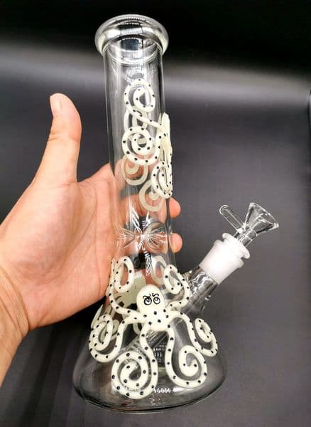 Glow in the dark water pipe staright bong Hookah non fading printing octopus glass bongs thick bubbler