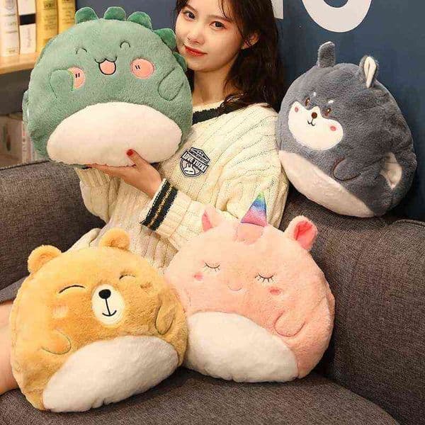 1Pc Kawaii Stuffed Unicorn Dinosaur Bear Husky Plush Hand Warmer Dolls Cute Cat Bear Hamster Pillow Winter Warm Toys for Kids J220729