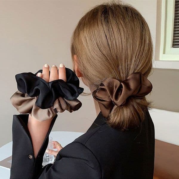 Korean Woman Big Elegant Silk Elastics Hairband Solid Color Scrunchies Hair Ties Ladies Ponytail Holder Hair Accessories