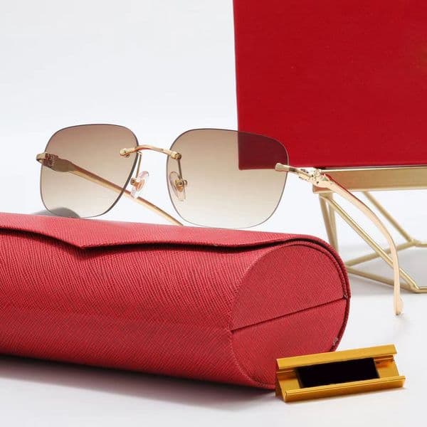 2024 Pink Sunglasses Designer Women Men Luxury Carter Cubic Zircon Buffalo Horn Sun glasses Rimless Buffs Women Shade Frameless Carti