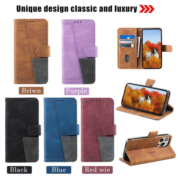 S26 Luxury Contrast Color Leather Wallet Cases For Samsung S25 Edge S24 FE Ultra Plus A57 A37 A27 A17 A07 A16 A26 A36 A56 ID Slot Holder Hybrid Hit Flip Cover