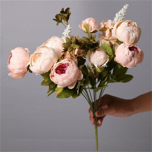 13 Heads Peony Silk Artificial Flowers Vintage Bouquet Fake Peonies Flowers for Home Table Centerpieces Wedding Decoration GC1309