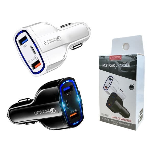 3-Ports LED USB C Car Chargers Fast Charging Type-C QC3.0 PD 7A Charger Adapter for iphone 11 12 13 14 15 16 pro max Samsung With Retail Box Package