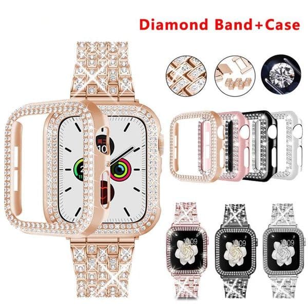 For Apple watch Cases and bands Stainless Steel Strap Bracelet Bling Case Compatible with iwatch Series 10 9 8 7 6 5 4 3 SE Jewelry Diamond Band Cover