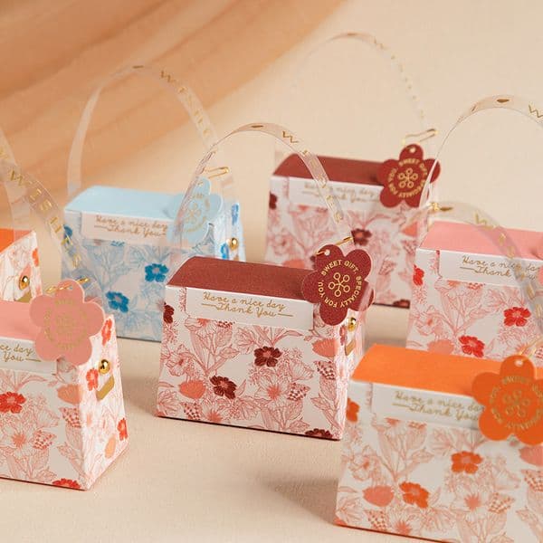 Sparkling Flower Handbag Shape Candy Box Portable Gift Bag Holiday Party Printing Pattern Wedding Birthday Party Favors MJ0647