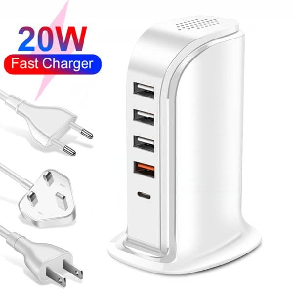 PD20W QC3.0 5 Ports Type-C Charger HUB Splitter Adapter Universal Mobile Phone Desktop Wall Multi USB Charging Station Dock