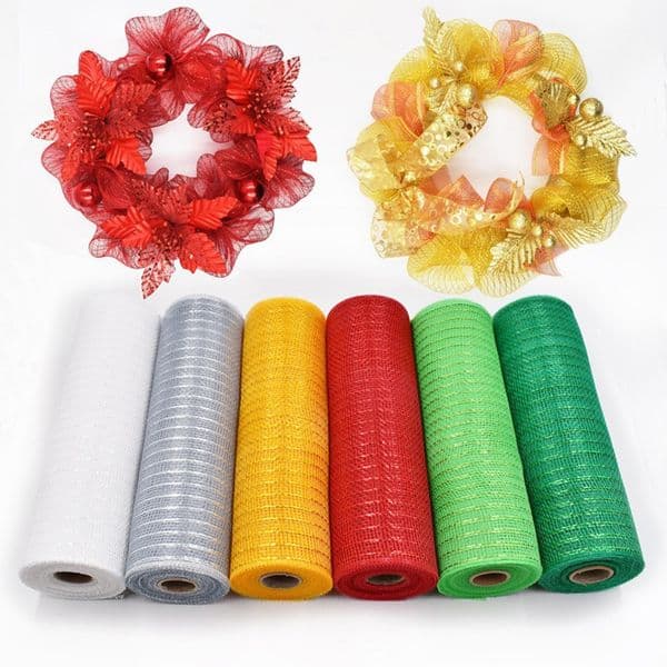 26cm 10yards Deco Poly Mesh Ribbon 10 Inch Wide Metallic Ribbon For Christmas Decoration Valentine's Day Diy Wrapping Ribbons
