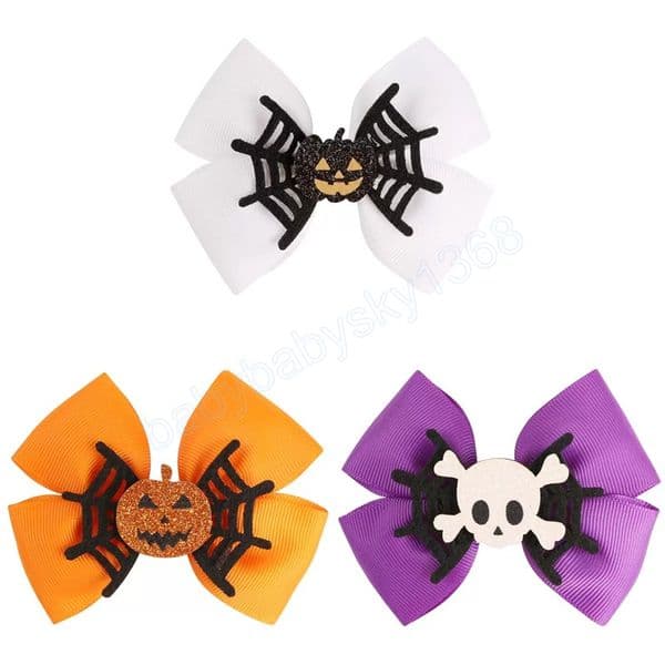 Hair Accessories Baby Girls Bow halloween Hairpin Headwear fashion Kids Spider Web Pumpkin Skull hairbow Boutique children Barrettes