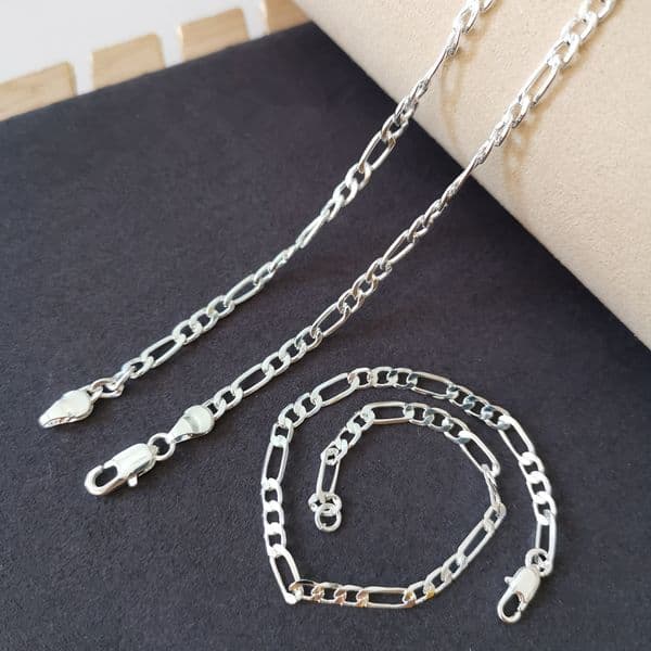 Pure Silver 925 Jewelery Sets For Men 4mm Figaro Chain Bracelet & Necklace Man's Jewelry 2pcs Sets Accesories Party Gifts