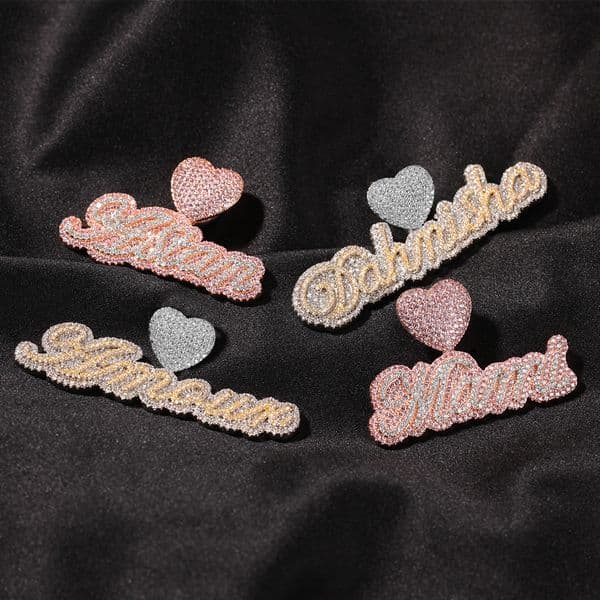 Custom Name Necklace Letters Heart Buckle Iced Out White Pink CZ Pendant Tennis Chain Hiphop Jewelry