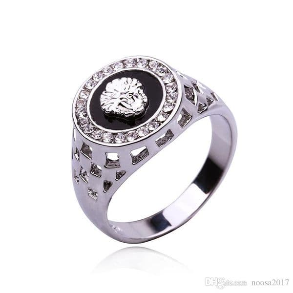 Fashion jewelry Luxury ring the best gift to engagement Lion head logo with diamond sliver 18K men's ring wholesale Czech Zircon Rings