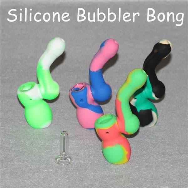 Silicone Sherlock oil Rig Water Bong Pipe Portable Silicone Smoking Pipe Unbreakable Silicone Bubbler Hookahs with Glass Bowl