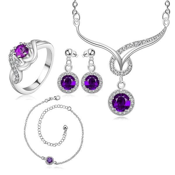 NEW 925 sterling silver Insets lucky family of four - purple jewelry sets DFMSS784C factory direct sale wedding 925 silver